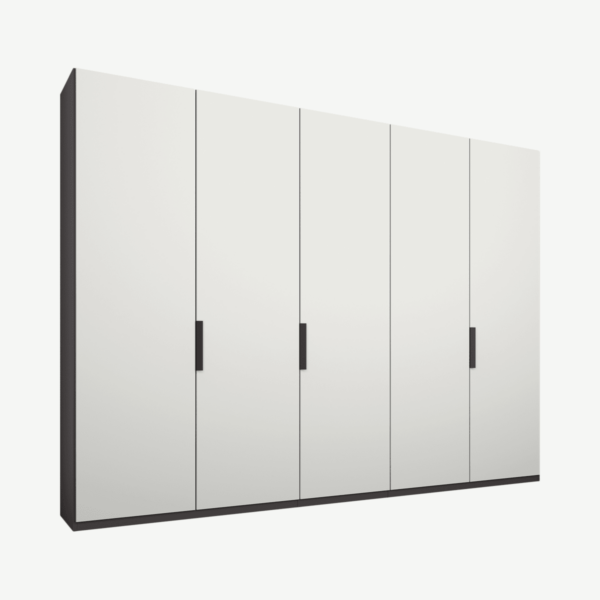 Caren Malix kledingkast met 5 deuren, 250 cm, grafietgrijs frame, matte, witte deuren, standaard