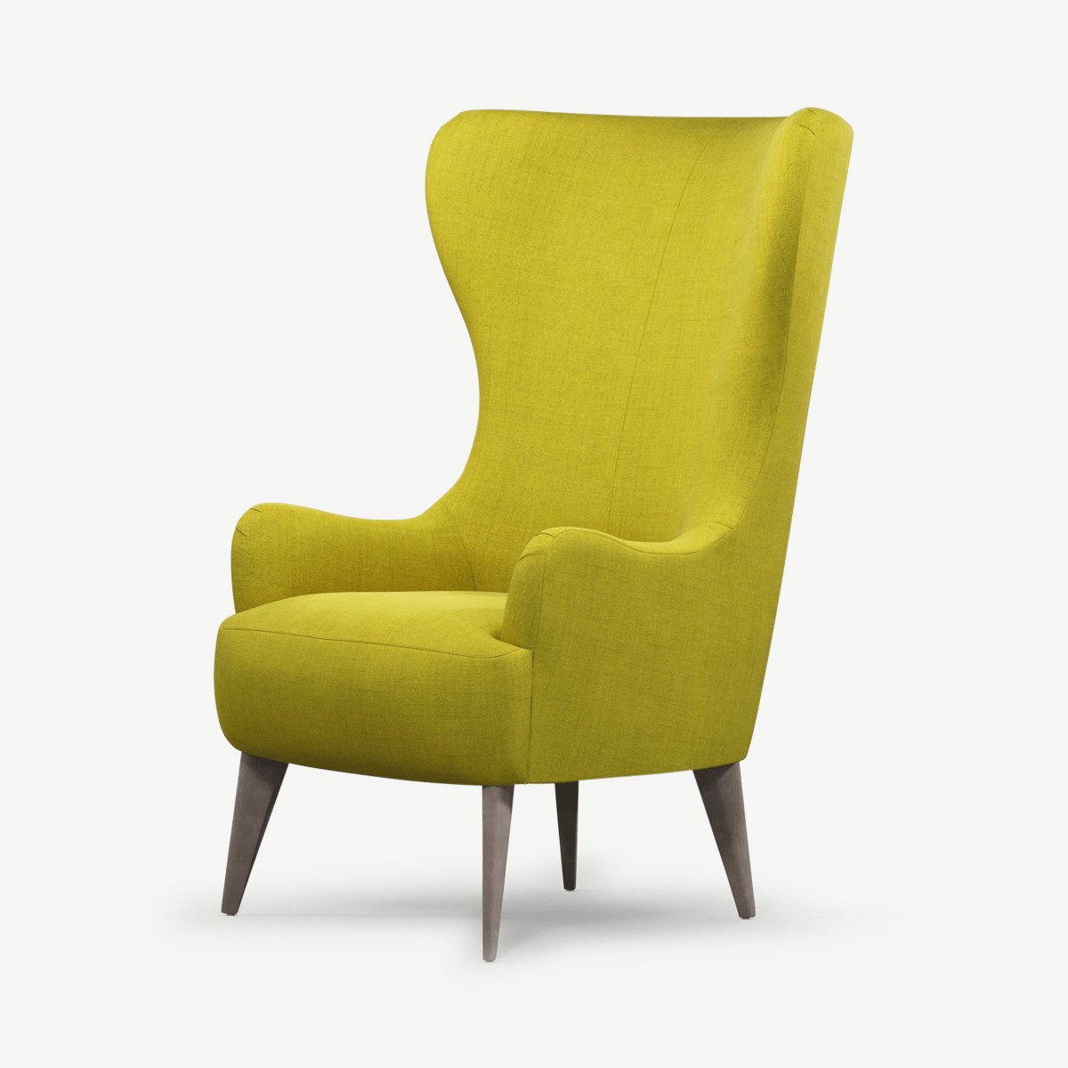 Bodil fauteuil, licht mosgeel met lichte houten poten