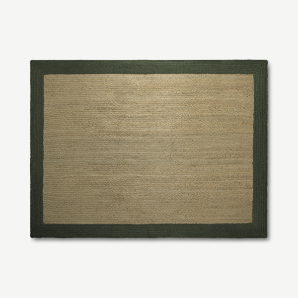 Granico vloerkleed van 100% jute met contrastranden, groot, 160 x 230 cm, lichtbeige en groen