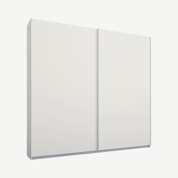 Malix tweedeurs kledingkast met schuifdeuren, 181 cm, wit frame, matwitte deuren, premium interieur