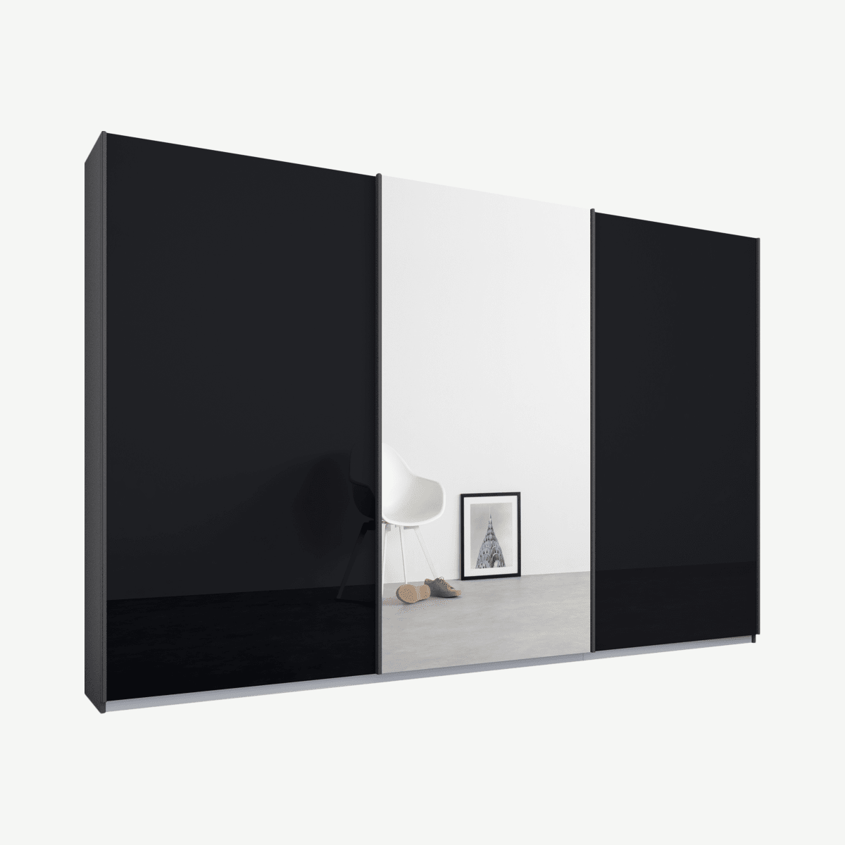 249553def39523935af057aba8df5827662a6877_WDIMAL098GGM_UK_Malix_3_door_270cm_Sliding_Wardrobe_Graphite_Grey_frame_Basalt_Grey_Glass_Mirro.png Malix kledingkast met 3 schuifdeuren, 270 cm grafietgrijs frame, basaltgrijs glas en spiegels, standaard binnenkant