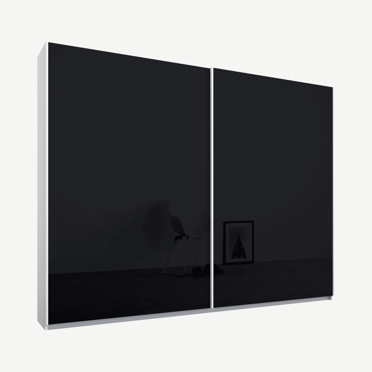256851452786922ca41be108a29f60953c8624c1_WDIMAL053GRG_UK_Malix_2_door_225cm_Sliding_Wardrobe_White_frame_Basalt_Grey_Glass_doors_Standar.png Malix tweedeurs kledingkast met schuifdeuren, 225 cm, wit frame, basaltgrijze glazen deuren, premium interieur