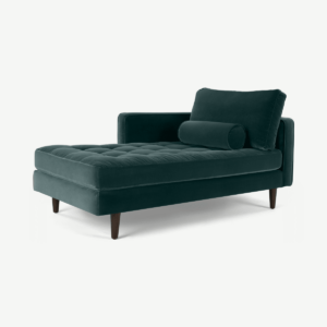 Scott chaise longue met leuning links, petrol katoenfluweel