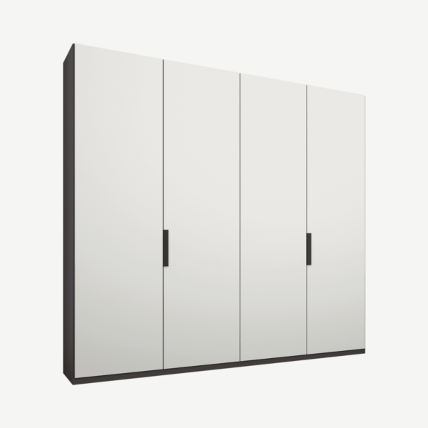 Caren Malix kledingkast met 4 deuren, 200 cm, grafietgrijs frame, matte, witte deuren, standaard