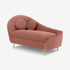 Kooper chaise longue met leuning rechts, lichtroze fluweel