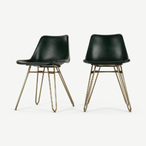 2 x Kendal eetkamerstoelen, groen en messing