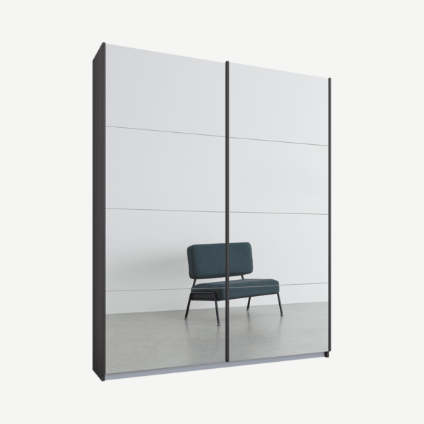 Malix tweedeurs kledingkast met schuifdeuren, 135 cm, grafietgrijs frame, spiegeldeuren, klassiek interieur