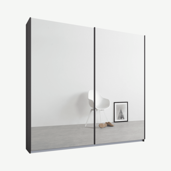 Malix tweedeurs kledingkast met schuifdeuren, 181 cm, grafietgrijs frame, spiegeldeuren, standaard interieur