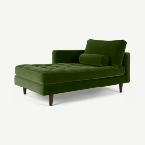 Scott chaise longue met leuning links, grasgroen katoenfluweel