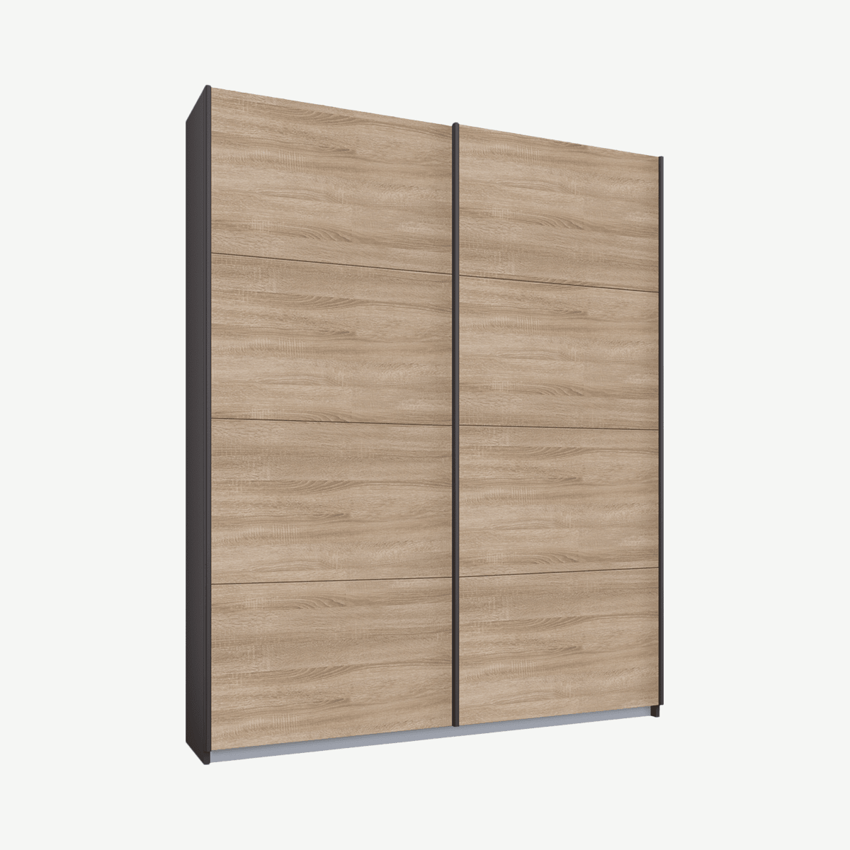 Malix tweedeurs kledingkast met schuifdeuren, 135 cm, grafietgrijs frame, eiken deuren, premium interieur