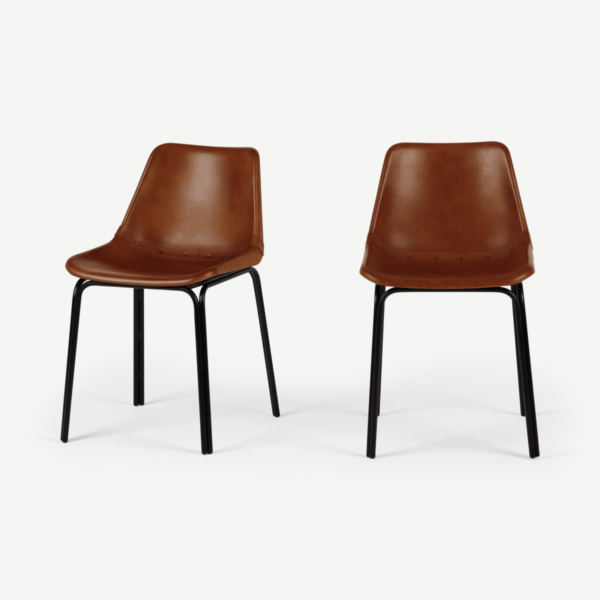 2 x Lodi eetkamerstoelen, bruin leer en zwart