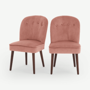 Set van 2 Margot eetkamerstoelen, lichtroze fluweel