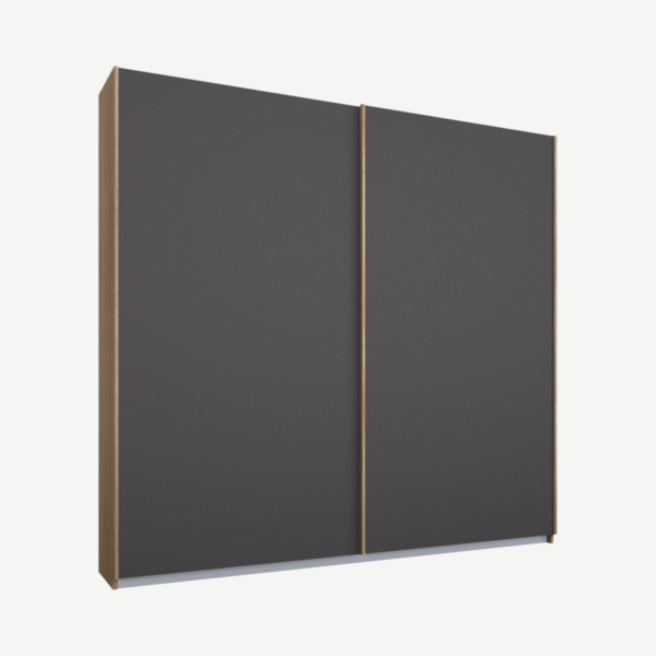 Malix tweedeurs kledingkast met schuifdeuren, 181 cm, eiken frame, mat grafietgrijze deuren, standaard interieur