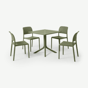 Nardi tuintafel met 4 stoelen, glasvezel en hars, olijfgroen