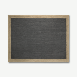 Granico vloerkleed van 100% jute met contrastranden, groot, 160 x 230 cm, houtskoolgrijs en lichtbeige