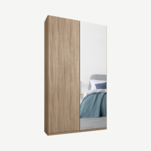 Caren tweedeurs kledingkast met handvatten, 100 cm, eiken frame, eiken en spiegeldeuren, premium interieur