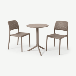 Nardi bistroset met 2 stoelen, glasvezel en hars, lichtgrijs