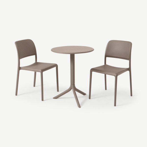 Nardi bistroset met 2 stoelen, glasvezel en hars, lichtgrijs