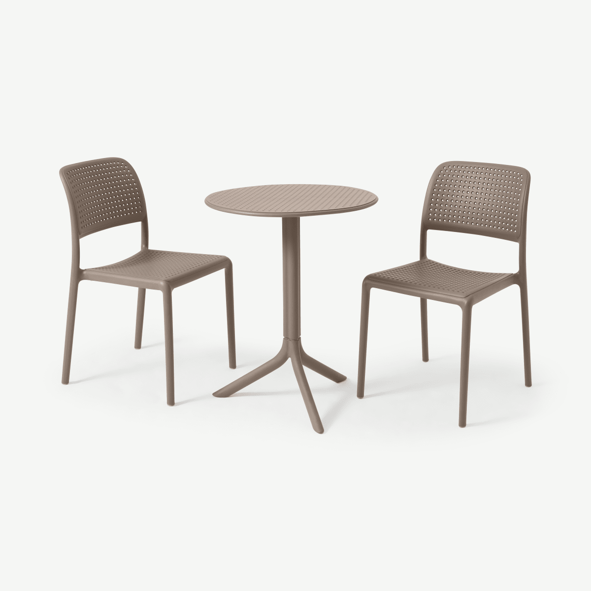 Nardi bistroset met 2 stoelen, glasvezel en hars, lichtgrijs