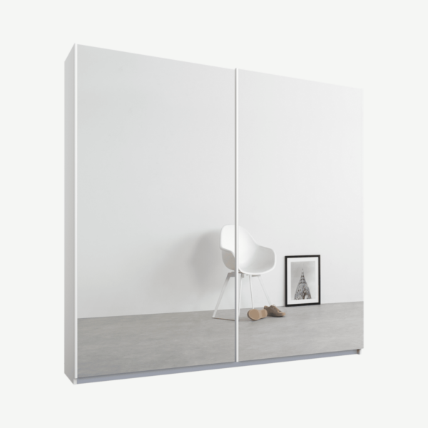 Malix tweedeurs kledingkast met schuifdeuren, 181 cm, wit frame, spiegeldeuren, premium interieur