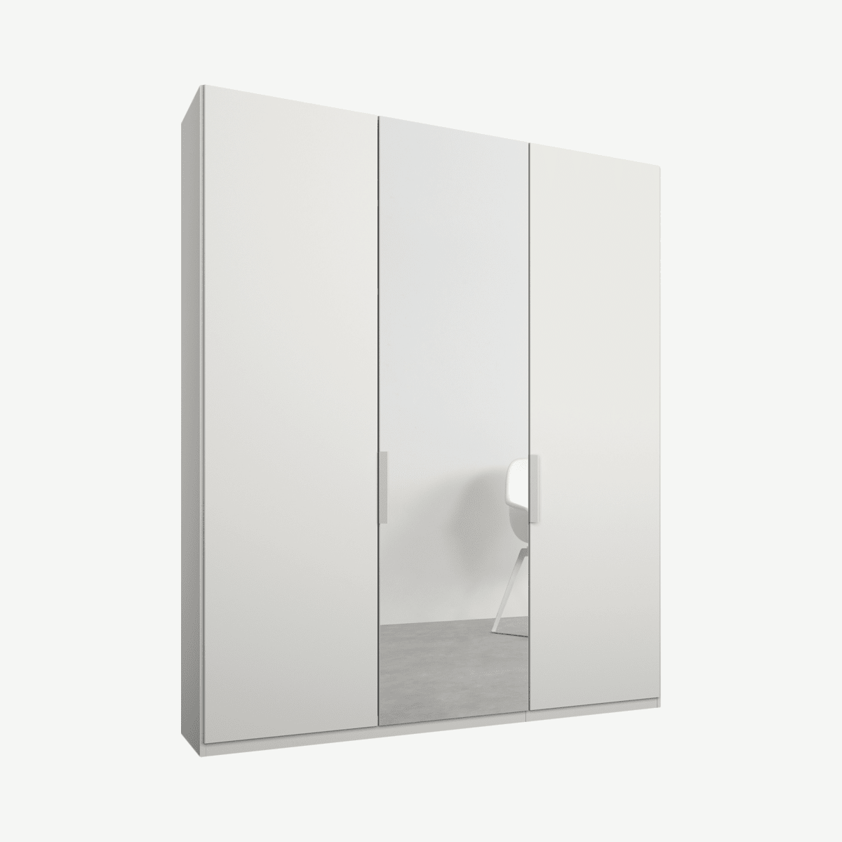 57ccb777c280bd45d870fc44668c31a14b2fddb8_WDICAR044OMR_UK_Caren_3_door_150cm_Hinged_Wardrobe_White_Frame_matte_White_Mirror_Doors_Standar.png Caren driedeurs kledingkast met handvatten, 150 cm, wit frame, matwit en spiegeldeuren, premium interieur