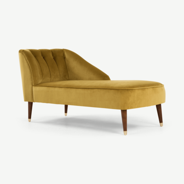 Margot chaise longue met leuning rechts, antiekgouden fluweel