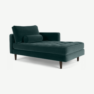 Scott chaise longue met leuning links, petrol katoenfluweel