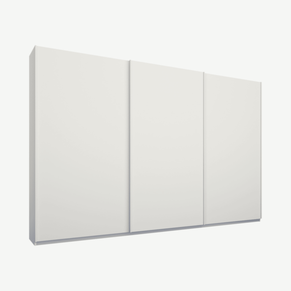 Malix driedeurs kledingkast met schuifdeuren, 270 cm, wit frame, matwitte deuren, premium interieur