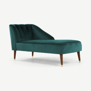 Margot chaise longue met leuning rechts, pauwblauw fluweel