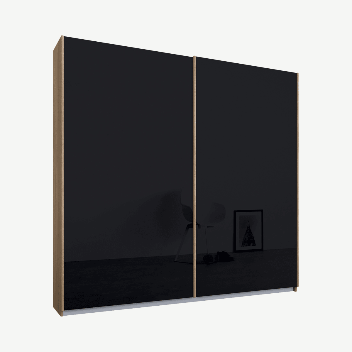 670fce49a1e64802c5f582bee88ec035a38b619c_WDIMAL009GRG_UK_Malix_2_door_181cm_Sliding_Wardrobe_Oak_frame_Basalt_Grey_Glass_doors_Standard_.png Malix tweedeurs kledingkast met schuifdeuren, 181 cm, eiken frame, basaltgrijze glazen deuren, klassiek interieur