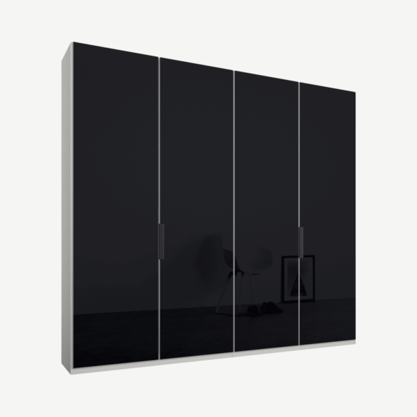 Caren Malix kledingkast met 4 deuren, 200 cm, wit frame, basaltgrijs glazen deuren, standaard