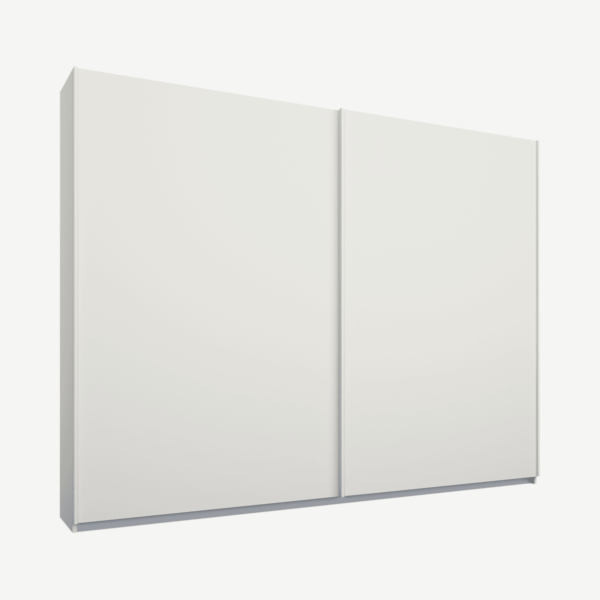 Malix tweedeurs kledingkast met schuifdeuren, 225 cm, wit frame, matwitte deuren, premium interieur