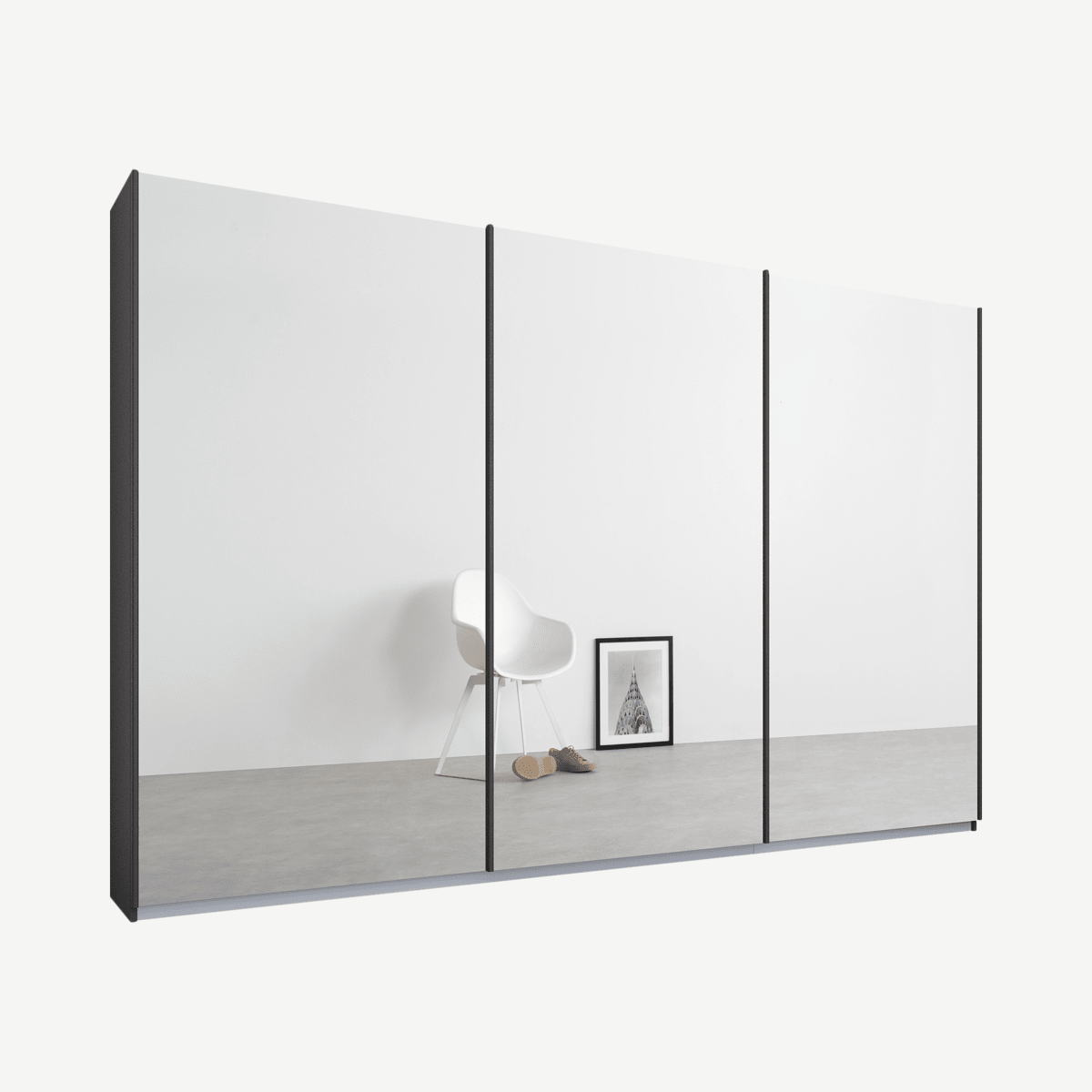 6c3aeb0ebabfab889060f1a66bfa4410d2effc0d_WDIMAL099MIR_UK_Malix_3_door_270cm_Sliding_Wardrobe_Graphite_Grey_frame_Mirror_doors_Standard_I.png Malix kledingkast met 3 schuifdeuren, 270 cm grafietgrijs frame, spiegeldeuren, standaard binnenkant