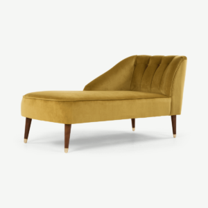 Margot chaise longue met leuning links, antiekgouden fluweel