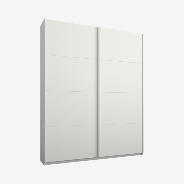 Malix tweedeurs kledingkast met schuifdeuren, 135 cm, wit frame, matwitte deuren, standaard interieur
