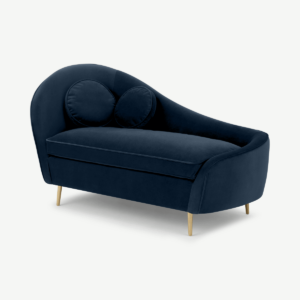 Kooper chaise longue met leuning rechts, saffierblauw fluweel