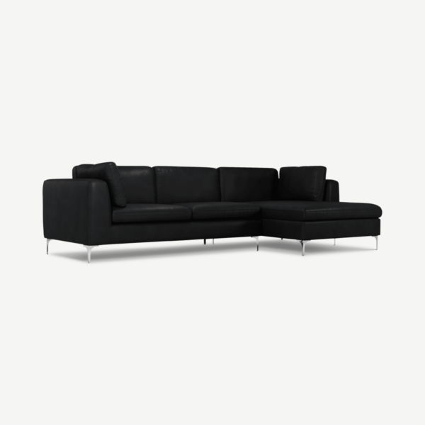Monterosso Right Hand Facing Chaise End, Denver Black Leather with Chrome leg