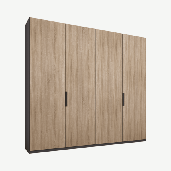 Caren Malix kledingkast met 4 deuren, 200 cm, grafietgrijs frame, eiken deuren, standaard