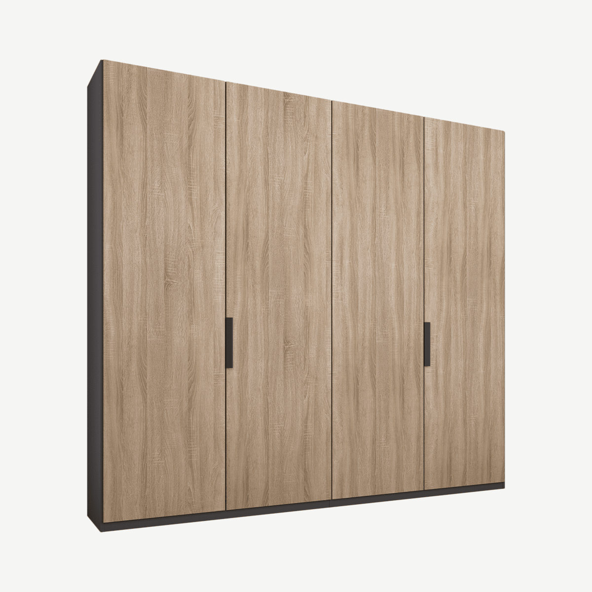 8dd161d5c8322dd06634c0b4b1969433864006ec_WDICAR081OAK_UK_Caren_4_door_200cm_Hinged_Wardrobe_Graphite_Grey_Frame_Oak_Doors_Standard_Inter.png Caren Malix kledingkast met 4 deuren, 200 cm, grafietgrijs frame, eiken deuren, standaard
