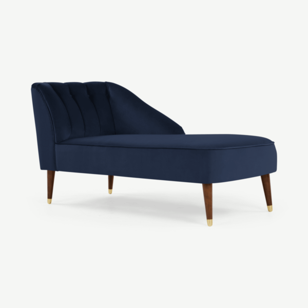 Margot chaise longue met leuning rechts, koningsblauw fluweel