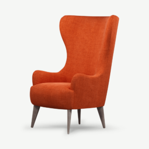 Bodil fauteuil, roest oranje met lichte houten poten