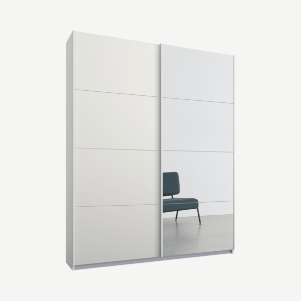 Malix tweedeurs kledingkast met schuifdeuren, 135 cm, wit frame, matwit en spiegeldeuren, premium interieur