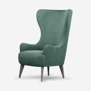 Bodil fauteuil, witgroen met lichte houten poten