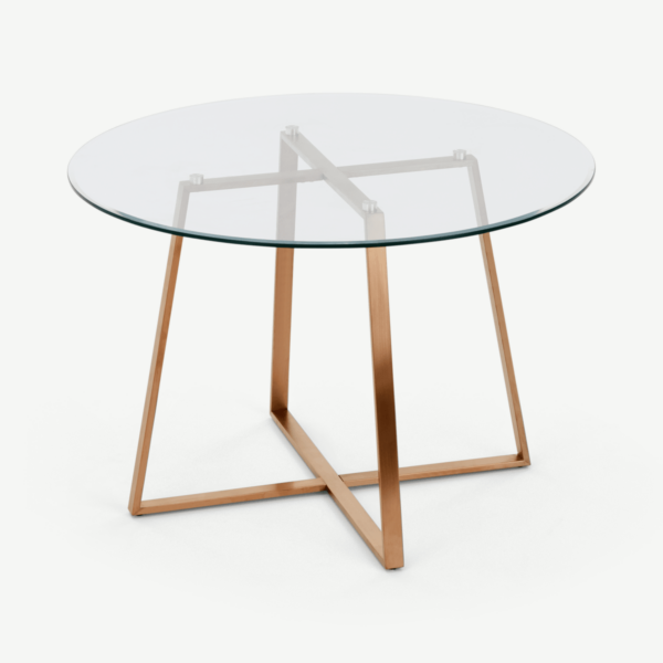 Haku grote ronde 4-persoons eettafel, koper en glas