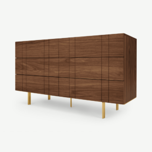 Keaton Wide Chest of Drawers, Walnut & Brass