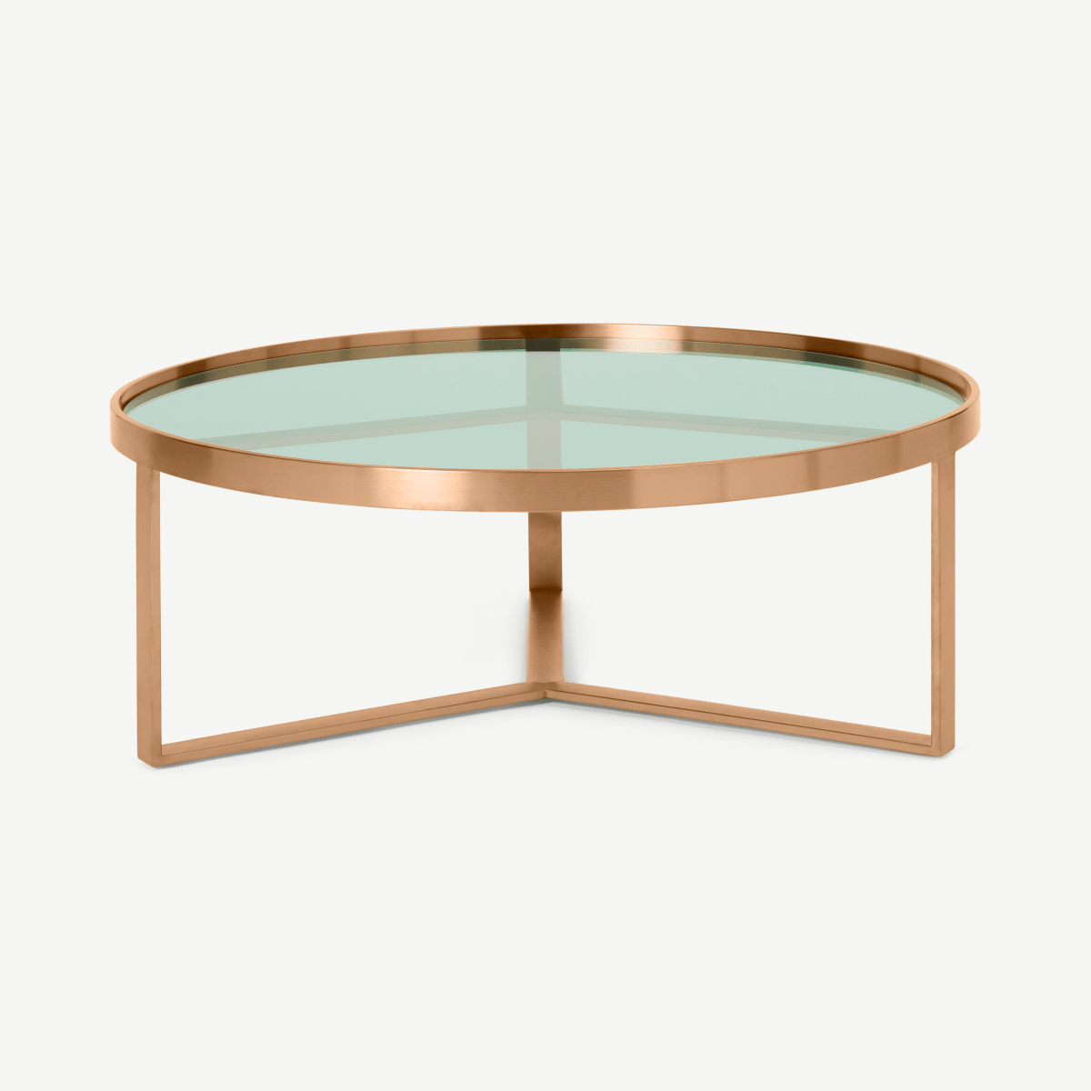 Aula salontafel, geborsteld koper en groen glas