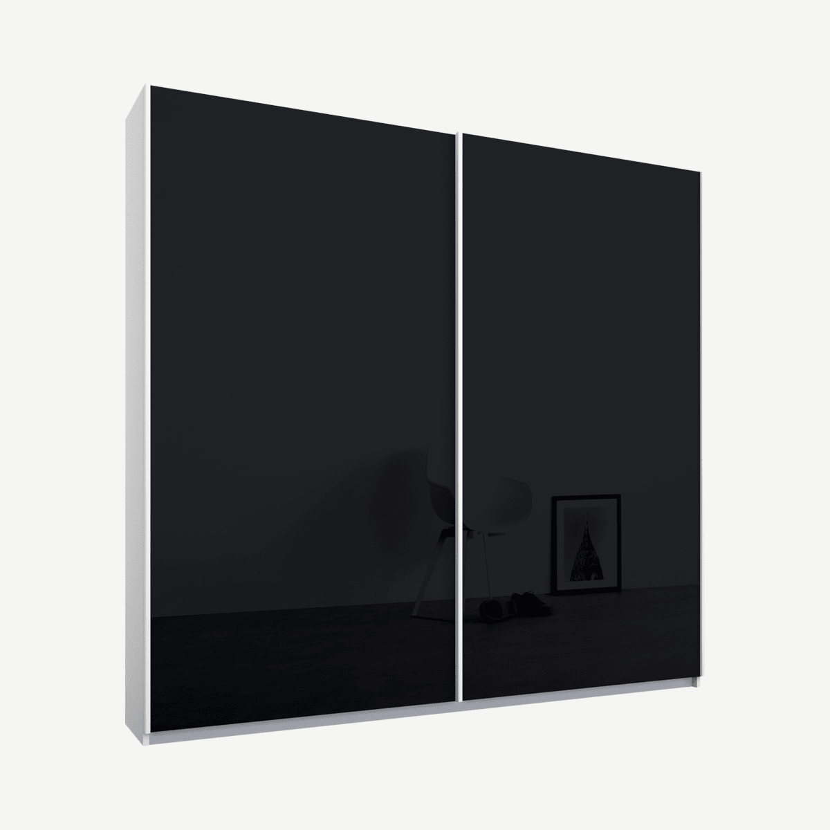 b15a07c126624abf33c80d096f7d0b63ce10af66_WDIMAL020GRG_UK_Malix_2_door_181cm_Sliding_Wardrobe_White_frame_Basalt_Grey_Glass_doors_Standar.png Malix tweedeurs kledingkast met schuifdeuren, 181 cm, wit frame, basaltgrijze glazen deuren, klassiek interieur