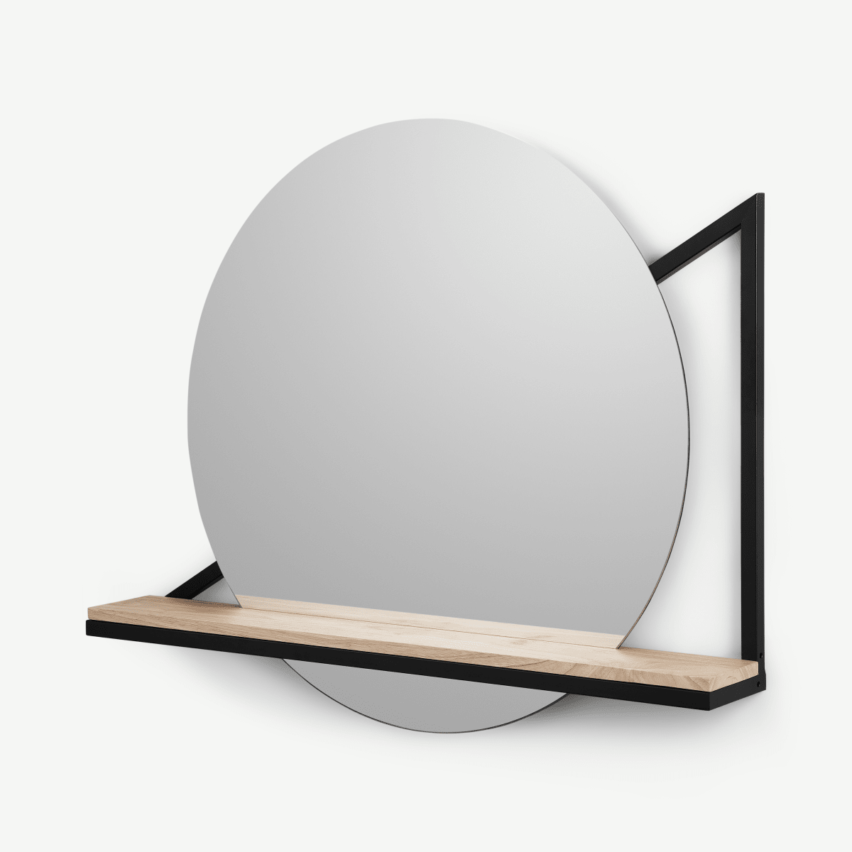 Huldra wandspiegel met plank, extra groot 74cm, zwart