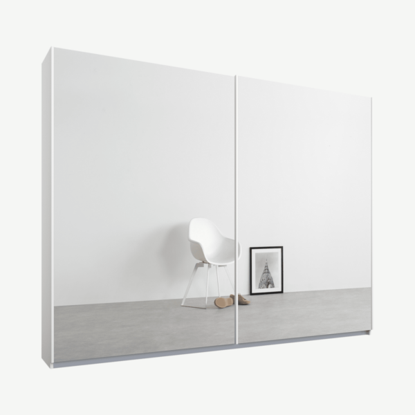 Malix tweedeurs kledingkast met schuifdeuren, 225 cm, wit frame, spiegeldeuren, premium interieur