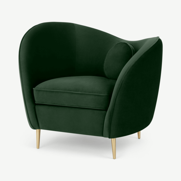 Kooper fauteuil, pijnboomgroen fluweel